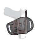 Brown Leather OWB Belt Holster Quick Draw front view showing molded leather body and open top design