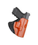 Brown leather paddle holster open top design with molded leather body