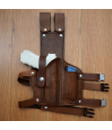 Brown Leather Tactical Drop Leg Holster with Magazine Holder flat lay view