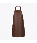 Brown top grain leather workshop apron front view with adjustable neck strap
