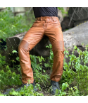  Men’s Brown Distressed Leather Biker Pants