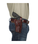Burgundy leather Alaska Hunter hip holster worn OWB on belt