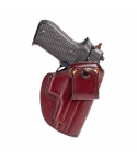 Burgundy Leather IWB Holster With Interchangeable Belt Loop front view showing stitched sight rail and molded leather
