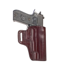 Burgundy Leather OWB Sport Holster front view showing straight drop profile and molded leather body
