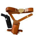 Cassian Andor Inspired Brown Leather Holster Rig front view with belt and thigh holster