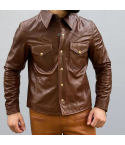 Men’s Chocolate Lambskin Biker Shirt