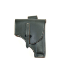 Italian army style dark leather flap holster front view with full protective cover