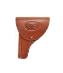 Colt hammerless leather OWB holster front view with embossed flap detail
