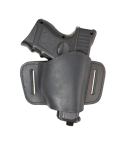 Compact Leather OWB Belt Slide Holster – black finish – front view with compact pistol inserted