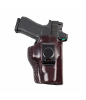 Cuban Brown Leather IWB Holster With Spring Clip front view showing molded leather body and neutral ride