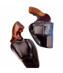 Cuban Brown Leather IWB Revolver Holster front view showing straight drop profile and suede lined edge