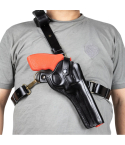 Black Leather Chest Holster with Thumb Break