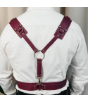 Genuine Leather Y-Harness for Men – Burgundy Chest Harness with Buckles, Clubwear, Brutal Style, Valentine’s Gift & Halloween Costume