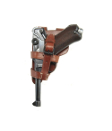 German paratrooper pattern leather holster worn view showing strap retention system