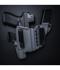 Light-bearing appendix IWB Kydex holster showing adjustable retention hardware and belt clips