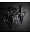 APEX light-bearing appendix IWB holster made from Kydex showing adjustable retention and belt clips