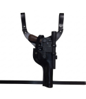 Han Solo Inspired Black Leather Drop Holster close front view with molded body