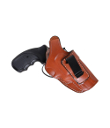 Brown handcrafted leather IWB holster with steel clip side view