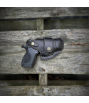 Black leather holster with horizontal draw side view