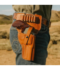 Leather Revolver Belt Holster with Cartridge Loops