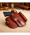 Tactical Leather Thigh Holster – Adjustable Drop-Leg Holder with Clip Pouch for 9mm Firearms