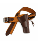 Handmade Western Leather Belt Holster – brown leather front view with side holster and looped belt detail