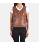 Vanda Brown Leather Biker Vest