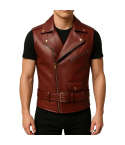 Maroon Leather Biker Vest