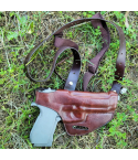 Handmade Brown Leather Horizontal Shoulder Holster – Open-Top, Convertible OWB