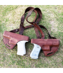 Brown Leather Horizontal Double Shoulder Holster – Open-Top