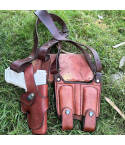 Brown Leather Vertical Shoulder Holster – Double Mag, Thumb-Break