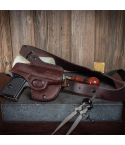 Brown Leather Horizontal Shoulder Holster – Thumb Break, Custom-Molded