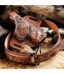 Exclusive Floral Hand-Carved Leather Gun Holster – OWB Western Holster for Perfect Fit and Security with Reinforced Steel Thumb Break