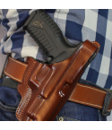 Handcrafted Slim-Design OWB Leather Gun Holster with Belt Loops – Custom Molded for Perfect Fit and Front Security Strap