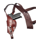 Brown Leather Vertical Roto Shoulder Holster w/ Steel Thumb Break