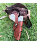 Brown Leather Vertical Shoulder Holster – Thumb-Break, Roto