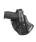 Handcrafted Cross-Draw Black Leather Gun Holster - Custom Molded OWB with Steel Reinforced Thumb Break for Perfect Fit & Security