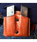 K008 double magazine pouch, leather, belt clip, brown