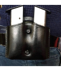 K008 Black Leather Double Magazine Pouch/Case/Carrier for GLOCK 17 19 22 23 Handmade!
