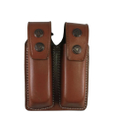 Double Magazine Brown Pouch for 9mm | Handmade Leather Dual Mag Holder | Fits Glock, Beretta, Sig, CZ, Taurus, S&W