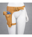Lara Croft Inspired Tan Leather Thigh Holster front view with waist belt and thigh strap