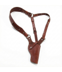 Leather chest bandolier shoulder holster showing full harness layout laid flat