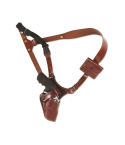 Leather Horizontal Shoulder Rig With Dual Magazine Holder – full system front view – tan leather harness and holster