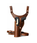 Brown Leather Drop Leg Holster with Yoke Strap front view