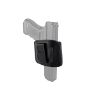 Black leather concealed carry holster worn inside the waistband on pistol