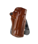 Leather OWB hunting holster front view with paddle and belt loop carry design