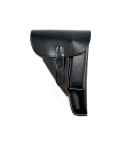 Leather soft shell flap holster front view with closed protective flap
