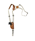 Leather Vertical Shoulder Holster For Ultra Compact Pistols main view showing wide shoulder pad and muzzle down carry