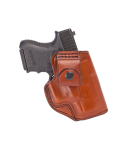 Light Brown Leather Crossdraw IWB Holster front view showing reinforced strap and molded leather shape