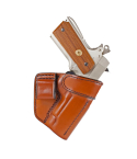 Light Brown Leather IWB Holster With Offset Loop front view showing molded leather body and reinforced mouth